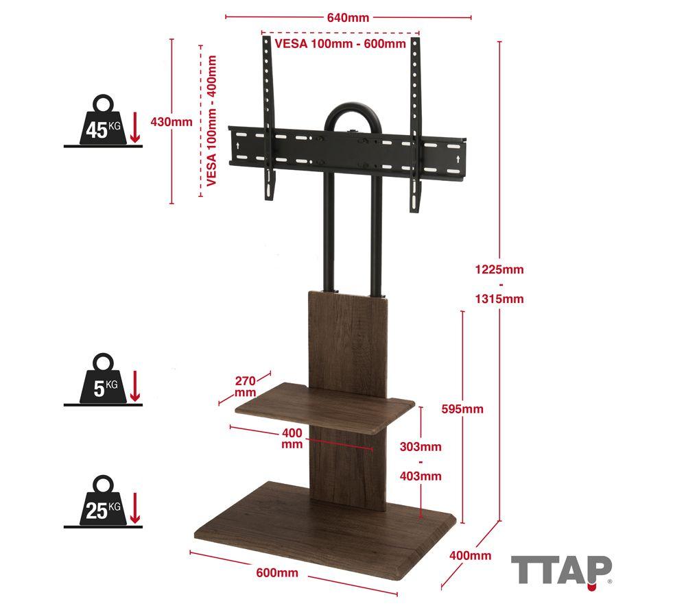 TTAP FS2-WAL 600 mm TV Stand with Bracket for up to 65" TVs - Brown & Black image number 7 of 9