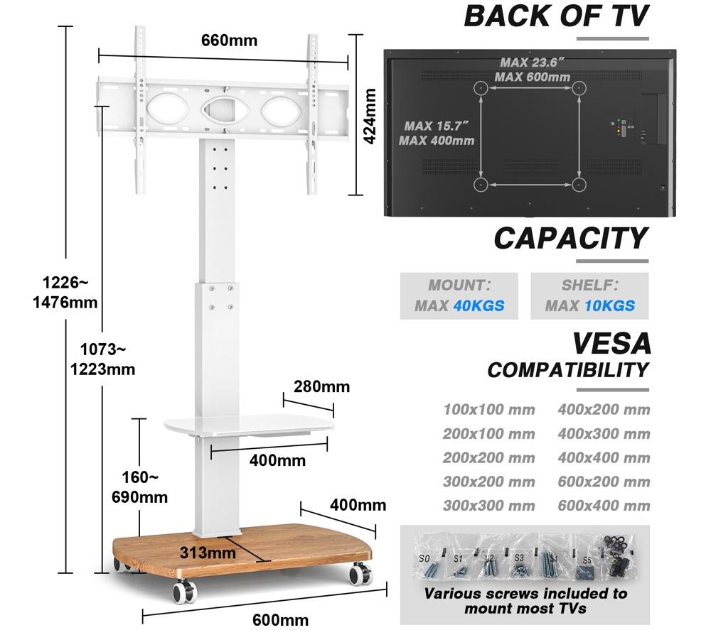TTAP FS1 660 mm TV Stand with Bracket for up to 65" TVs - White & Oak image number 8 of 11