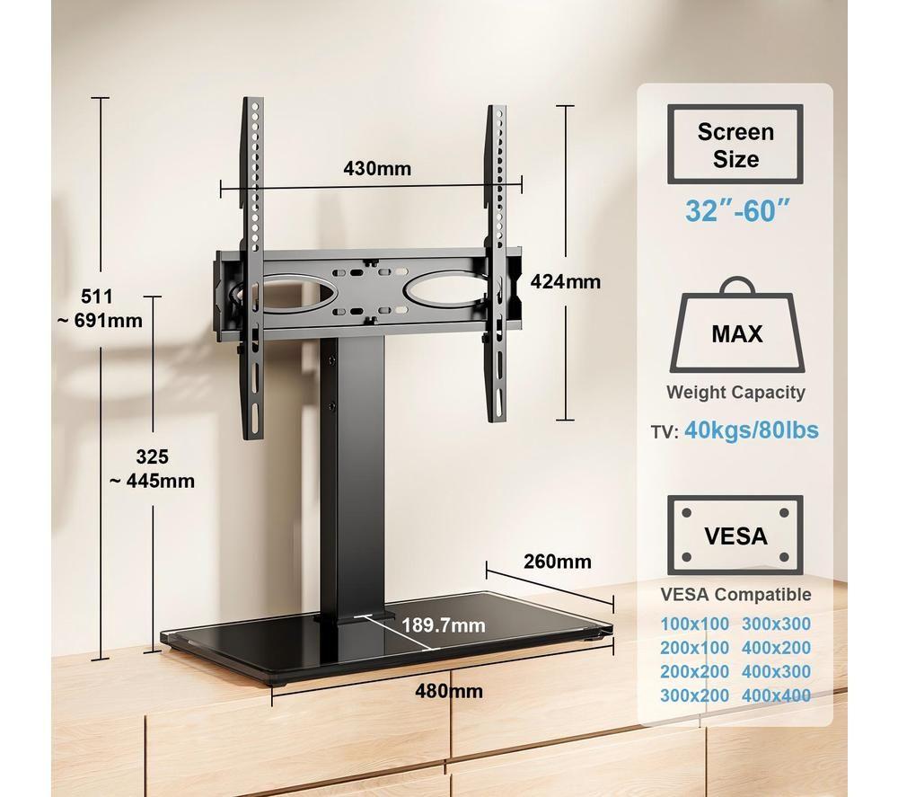 TTAP TT44ST 674 mm Swivel 60" TV Stand - Black image number 3 of 7