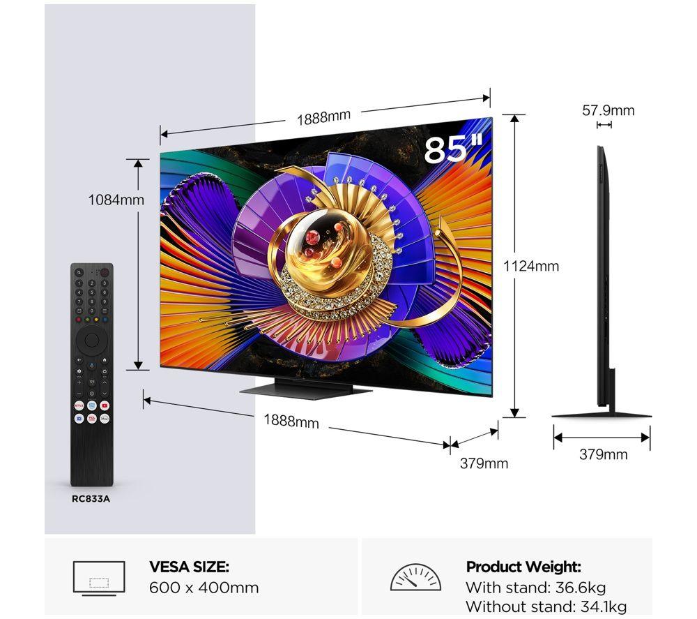 TCL C7L 85" SQD-Mini LED 4K HDR Smart Google TV - 85C7L-UK image number 2 of 6