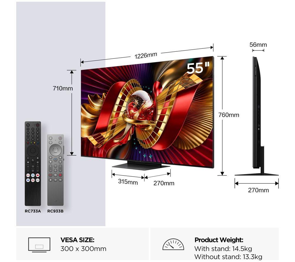 TCL C8L 55" SQD-Mini LED 4K HDR Smart Google TV - 55C8L-UK image number 2 of 5