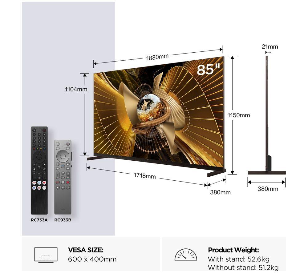 TCL X11L 85" SQD-Mini LED 4K HDR Smart Google TV 2026 - 85X11L-UK image number 2 of 4