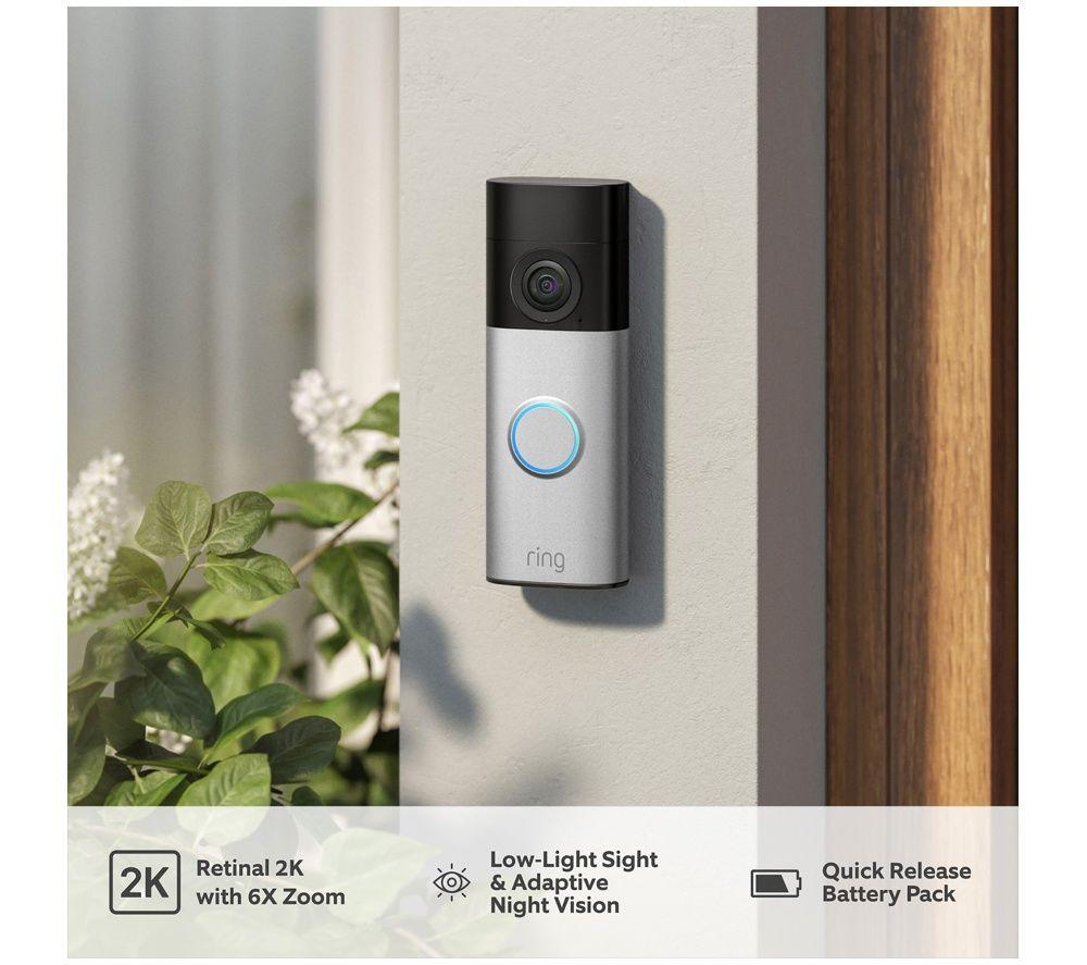 RING Battery Retinal 2K Video Doorbell Plus (Newest Gen) & Chime - Nickel Silver image number 2 of 6
