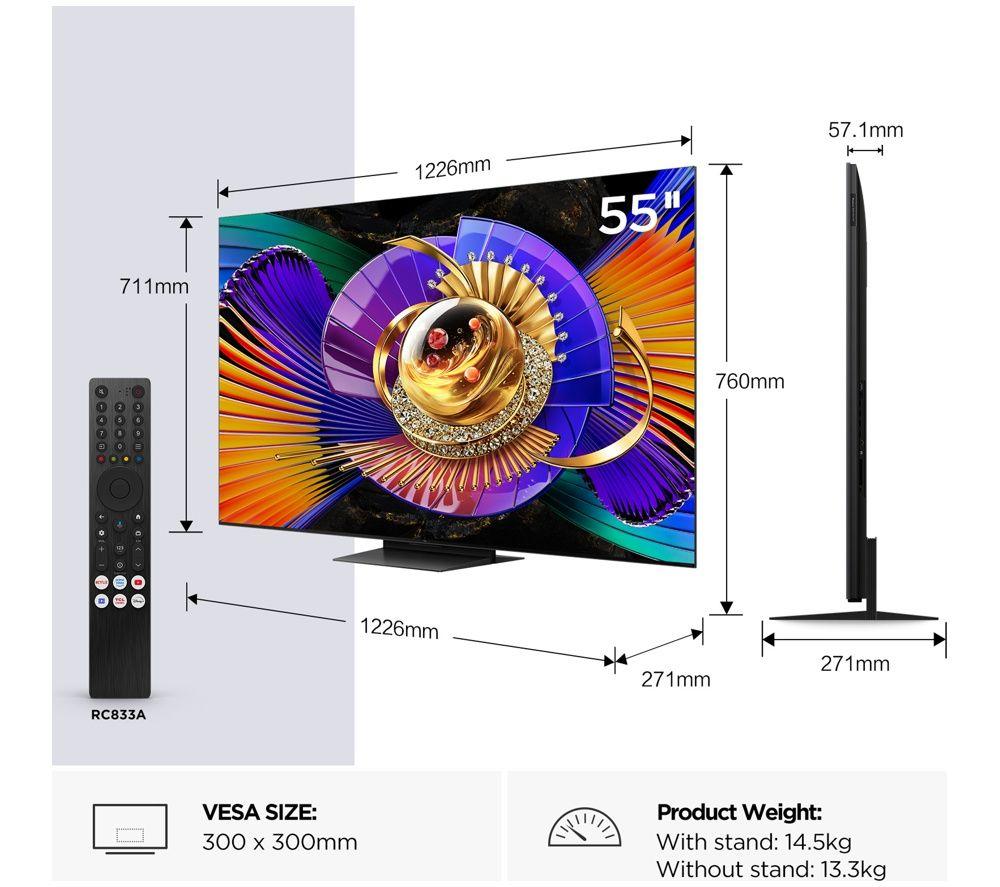 TCL C7L 55" SQD-Mini LED 4K HDR Smart Google TV - 55C7L-UK image number 2 of 5