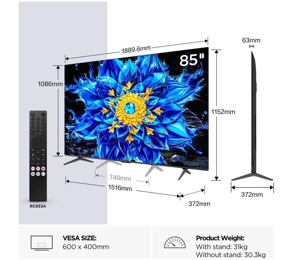 TCL P8L 85" QD-Mini LED 4K HDR Smart Google TV 2026 - 85P8L-UK image number 4 of 4