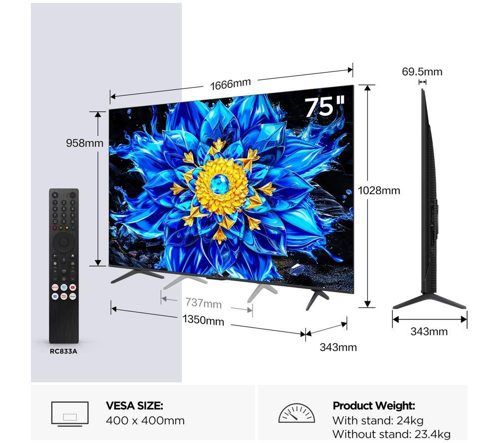 TCL P8L 75" QD-Mini LED 4K HDR Smart Google TV 2026 - 75P8L-UK image number 2 of 4