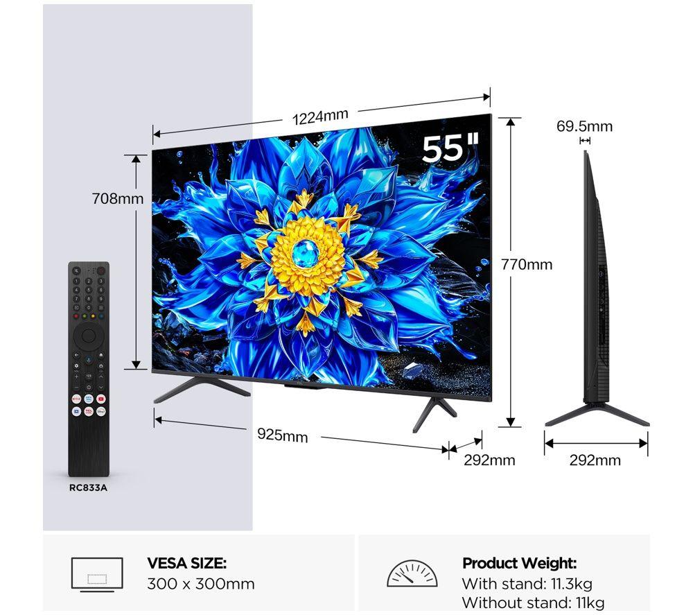 TCL P8L 55" QD-Mini LED 4K HDR Smart Google TV 2026 - 55P8L-UK image number 2 of 4