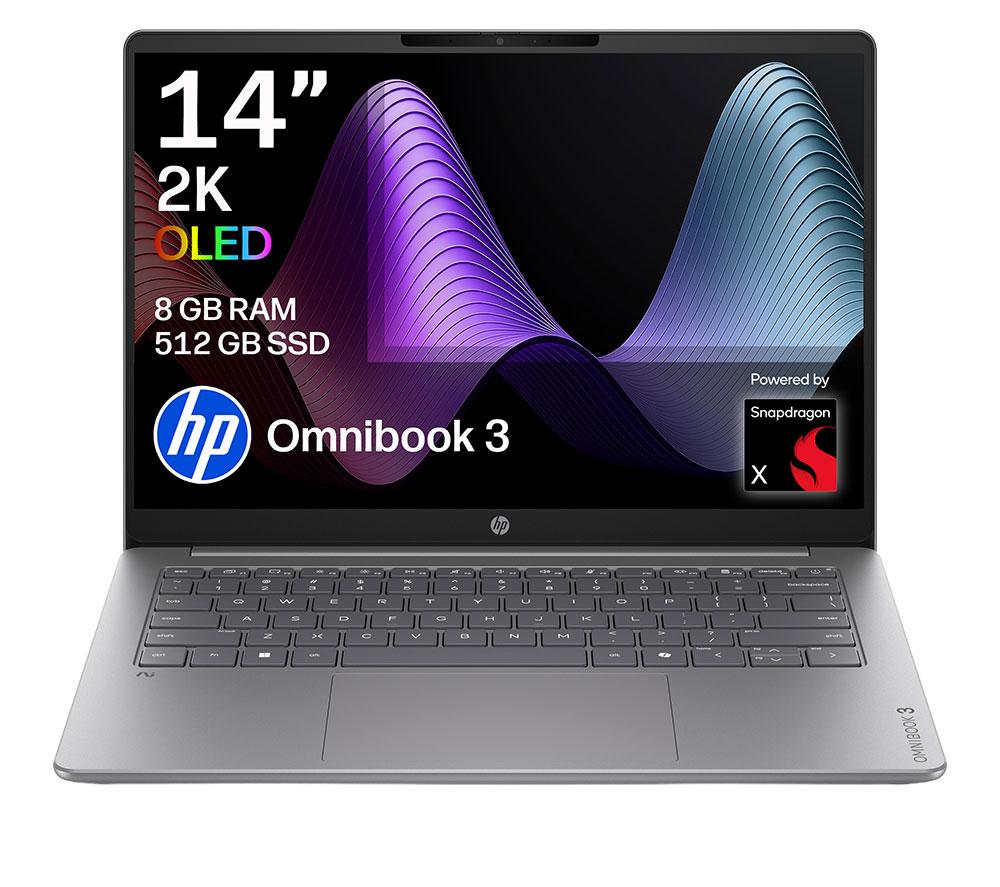 Hp Omnibook 3 Ngai 14" Laptop - Snapdragon X, 512 Gb Ssd, Silver, Silver/Grey
