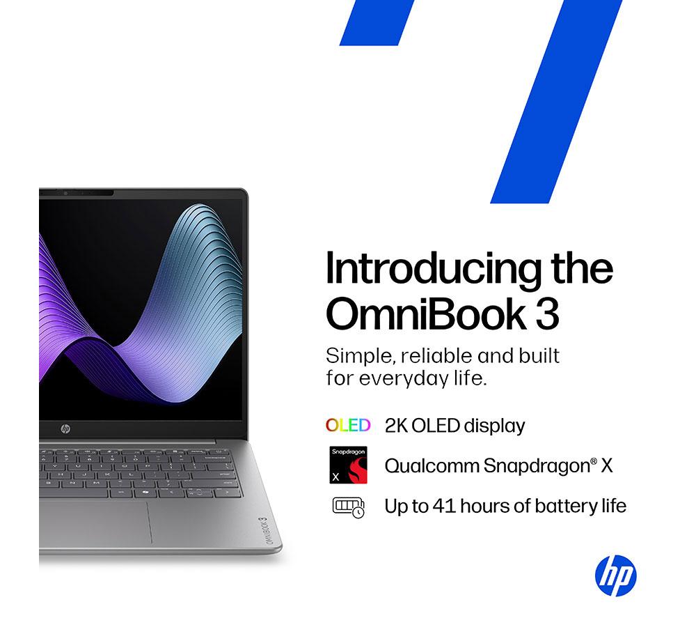 HP OmniBook 3 NGAI 14" Laptop - Snapdragon X, 512 GB SSD, Silver image number 2 of 21