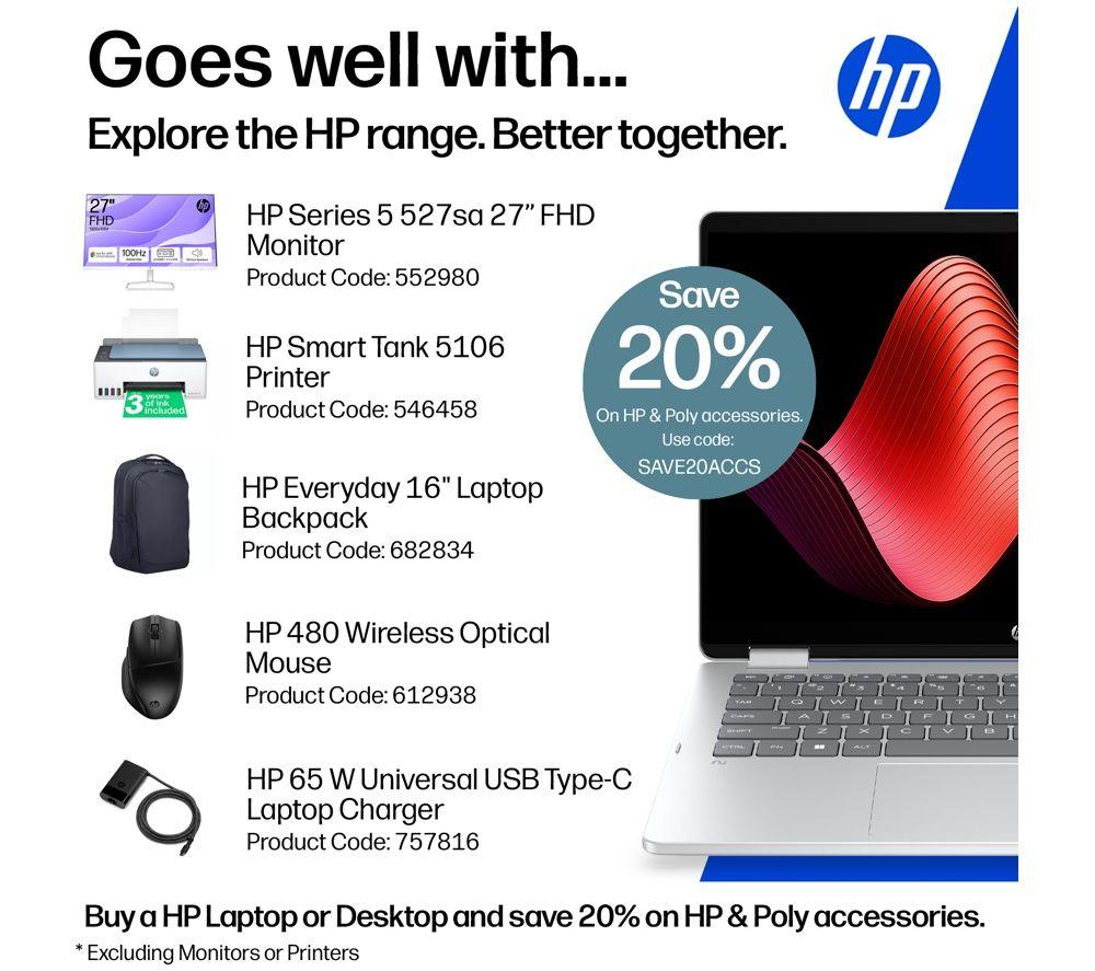 HP OmniBook 5 Flip NGAI 14" 2 in 1 Laptop - Intel&reg; Core&trade; Ultra 5, 512 GB SSD, Silver image number 4 of 10