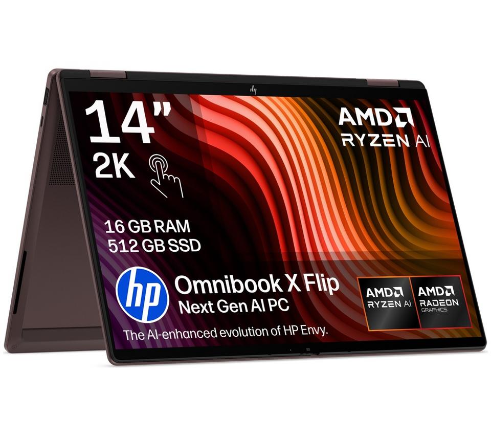 HP OmniBook X Flip NGAI 14" 2 in 1 Laptop - AMD Ryzen AI 5, 512 GB SSD, Brown