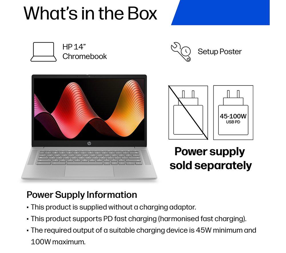 HP 14a-nm0000sax 14" Chromebook - MediaTek Kompanio 540, 64 GB eMMC, Grey image number 2 of 6