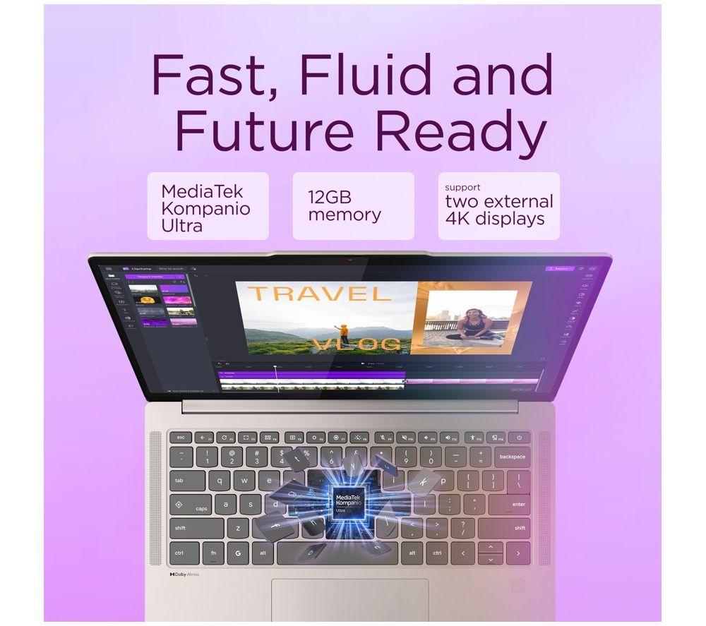 LENOVO 83MY002HUK 14" Chromebook - MediaTek Kompanio Ultra, 128 GB UFS, Seashell image number 2 of 2