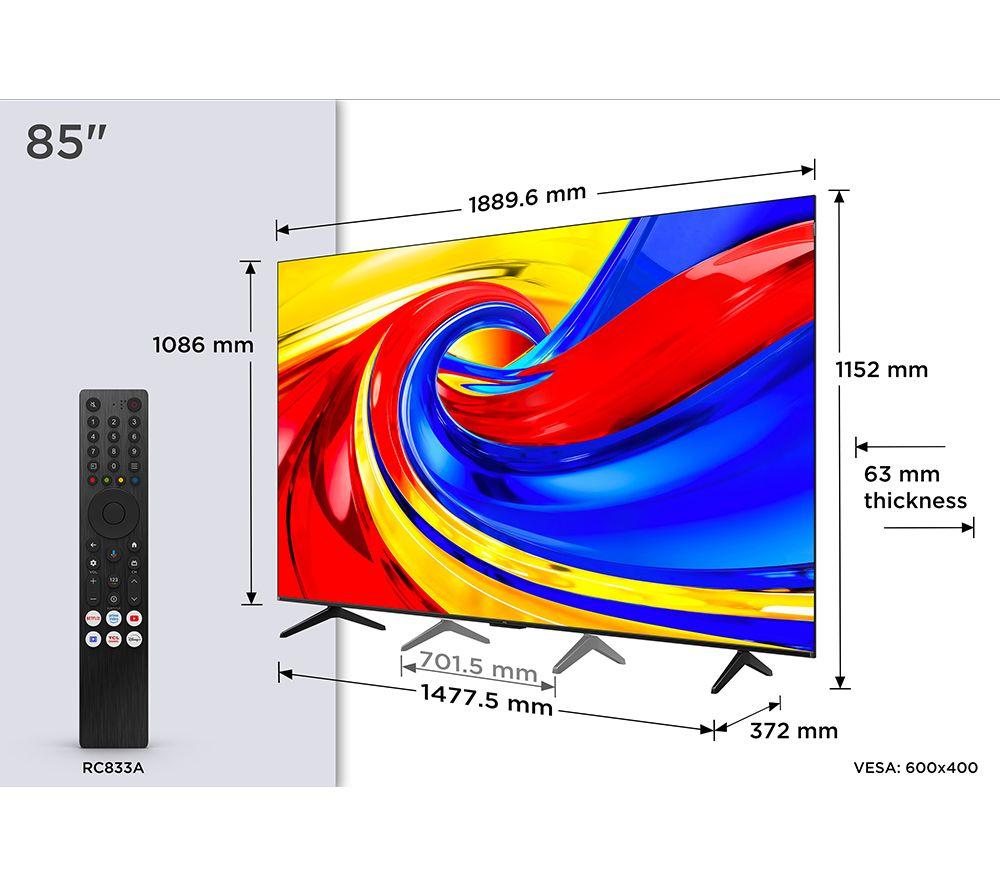TCL P7L 85" QLED 4K HDR Smart Google TV 2026 - 85P7L-UK image number 11 of 15