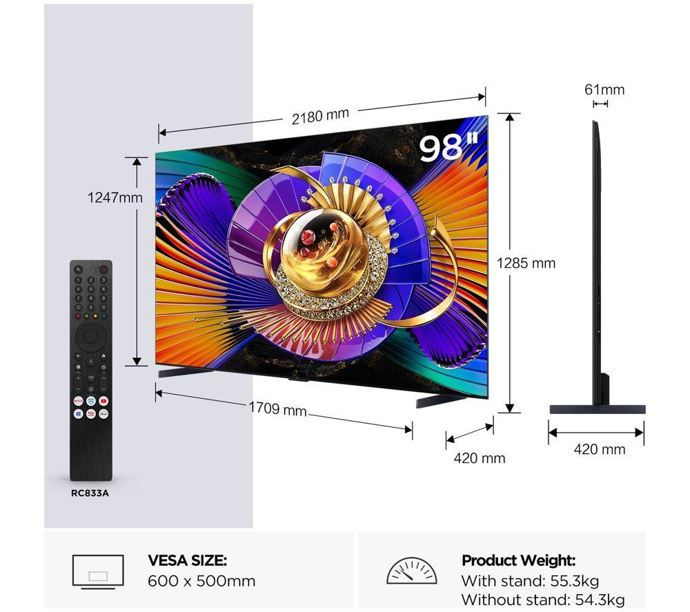 TCL C7L 98" SQD-Mini LED 4K HDR Smart Google TV - 98C7L-UK image number 2 of 4
