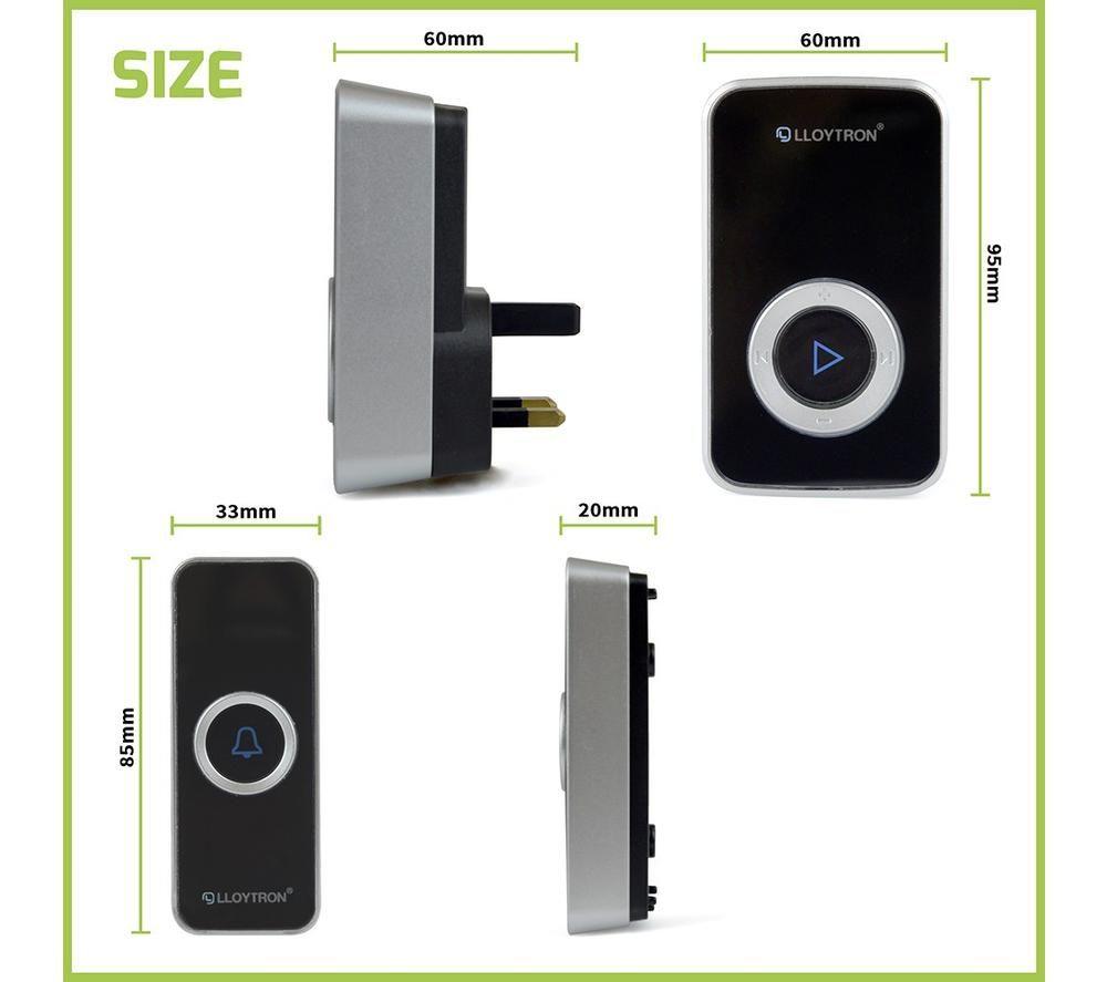 LLOYTRON Mip3 200M Plug In Wireless Doorbell Kit - Battery, Black image number 2 of 4