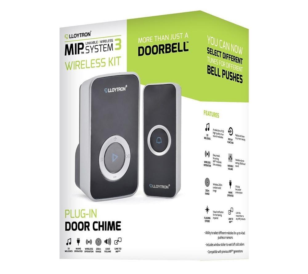 LLOYTRON Mip3 200M Plug In Wireless Doorbell Kit - Battery, Black image number 3 of 4