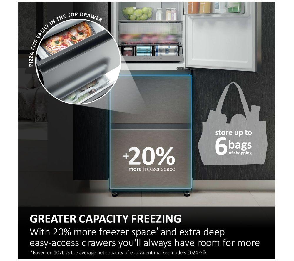 HAIER 3D Combi Series 3 HTR3518DNGBK 60/40 Smart Fridge Freezer - Obsidian Black Glass image number 4 of 6