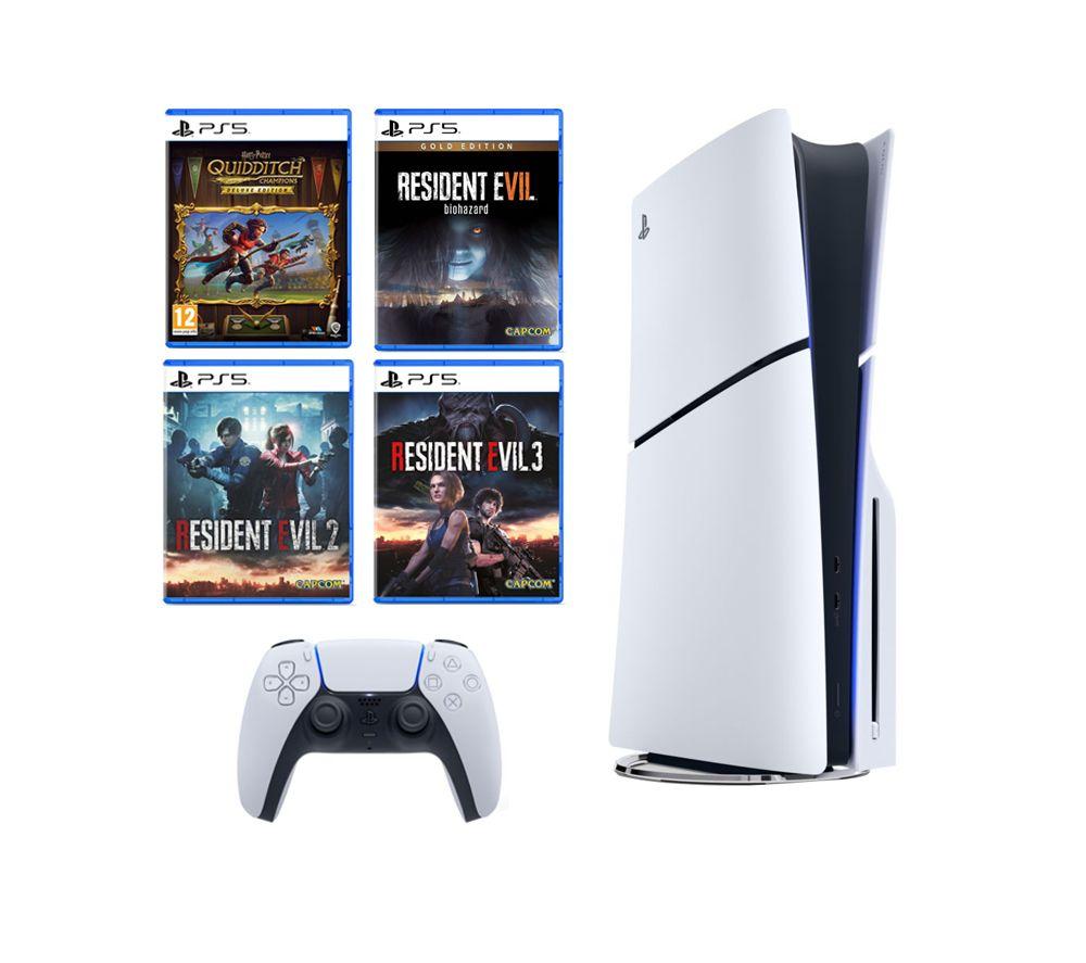 Sony PlayStation 5, Resident Evil 2 Remake, Resident Evil 3 Remake, Harry Potter (Deluxe Edition) & Resident Evil 7 (Gold Edition) Bundle, White
