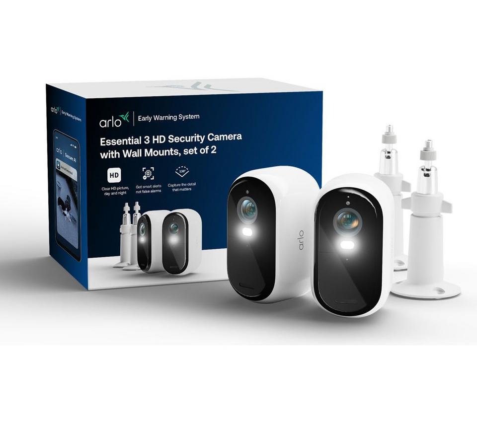ARLO Essential 2K WiFi Security Camera - 2 Cameras, White & Black