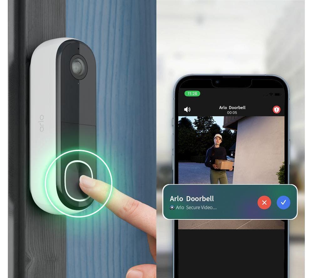 ARLO Essential 3 2K HD Indoor & Outdoor Doorbell Kit with WiFi Security Camera - Black & White image number 7 of 9