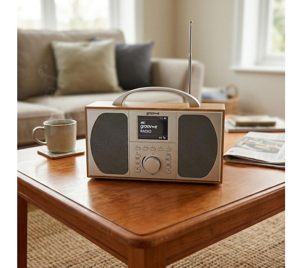 GROOV-E Stockholm Portable DAB/FM Bluetooth Radio - Brown & Grey image number 2 of 5