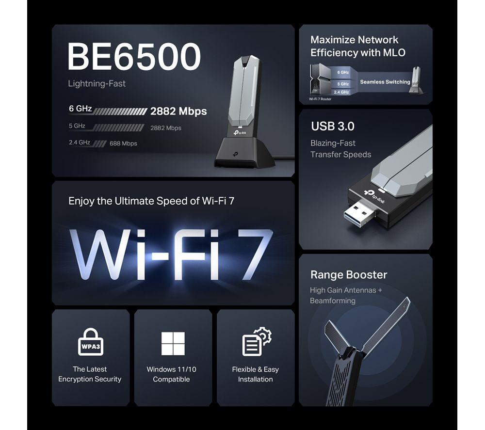 TP-LINK Archer TBE400UH USB Wireless Adapter - BE6500, Tri-band image number 5 of 9