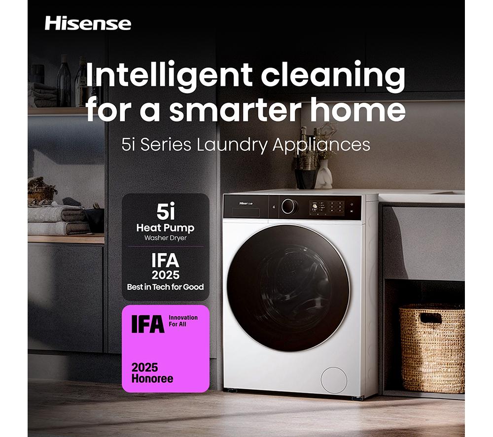 HISENSE KitchenFit 5i Series WD5I1245BWRH WiFi-enabled 12 kg Washer Dryer - White image number 3 of 35