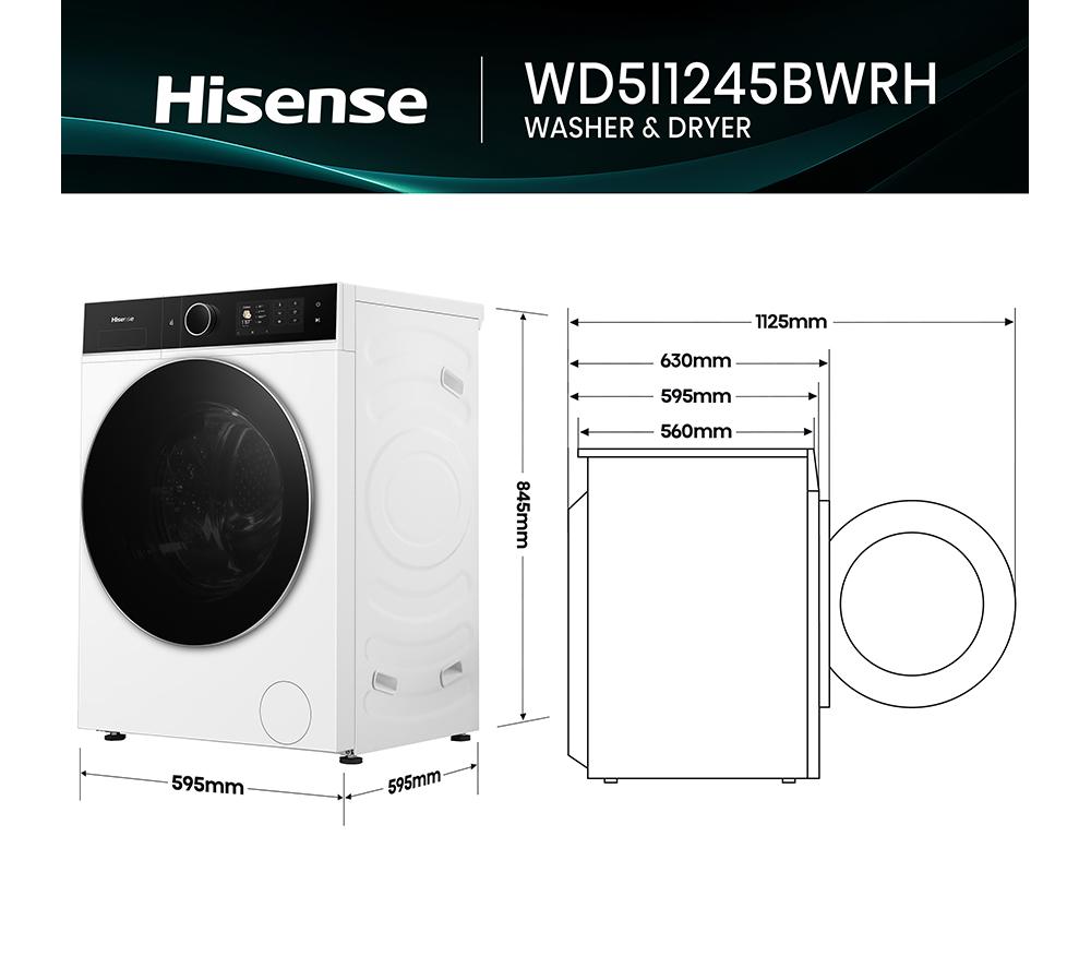 HISENSE KitchenFit 5i Series WD5I1245BWRH WiFi-enabled 12 kg Washer Dryer - White image number 6 of 35