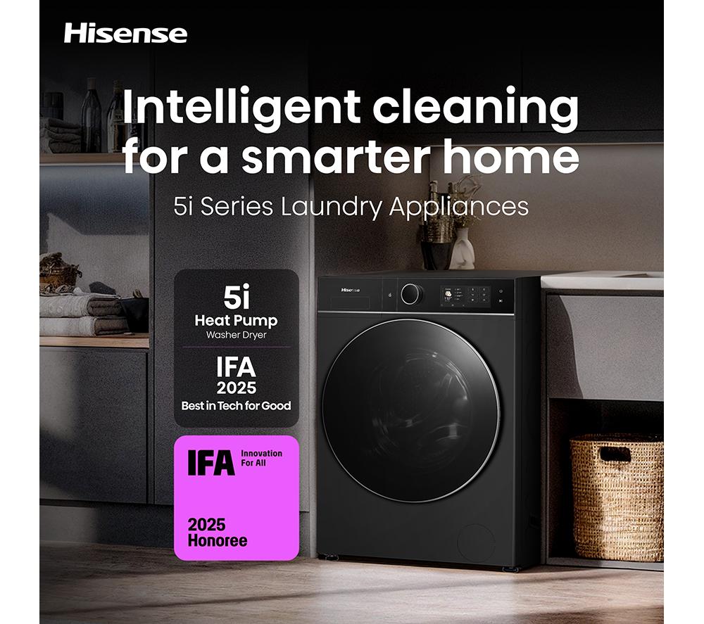 HISENSE KitchenFit 5i Series WD5I1245BBRH WiFi-enabled 12 kg Washer Dryer - Black image number 3 of 35