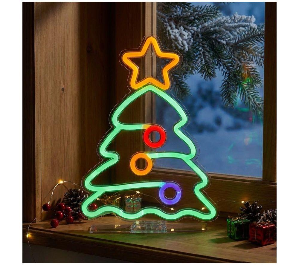 PREMIER USB Lit Tree with Star & Baubles Neon Hanging Sign - 34 cm image number 2 of 4
