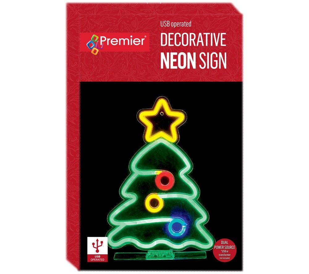 PREMIER USB Lit Tree with Star & Baubles Neon Hanging Sign - 34 cm image number 4 of 4