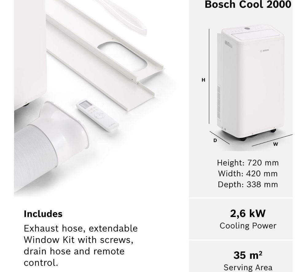 BOSCH Cool 2000 Portable 3-in-1 Air Conditioner & Dehumidifier - White image number 2 of 6