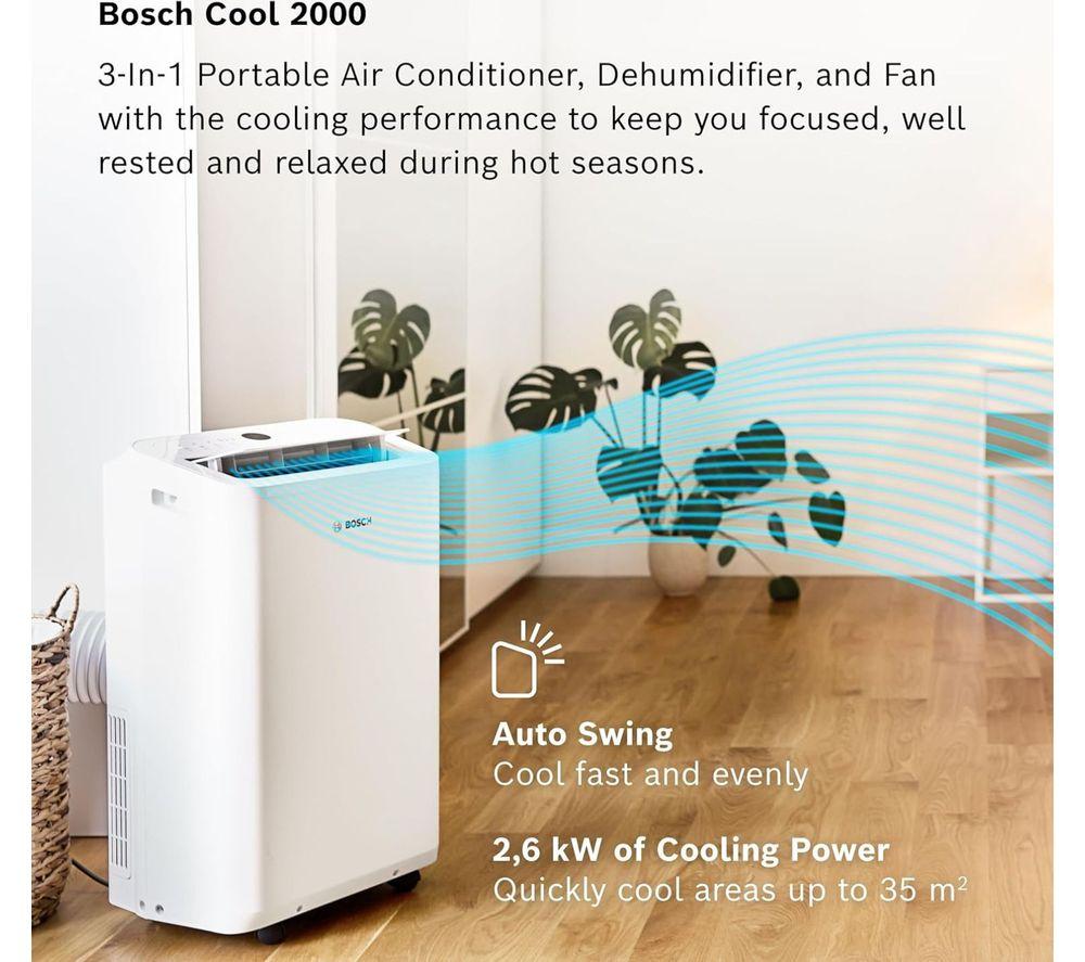 BOSCH Cool 2000 Portable 3-in-1 Air Conditioner & Dehumidifier - White image number 5 of 6