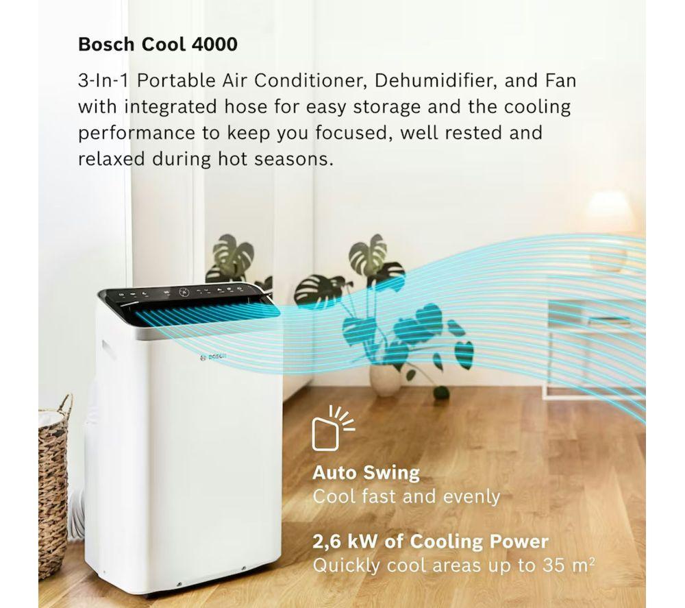 BOSCH Cool 4000 Portable 3-in-1 Air Conditioner & Dehumidifier - White image number 2 of 7