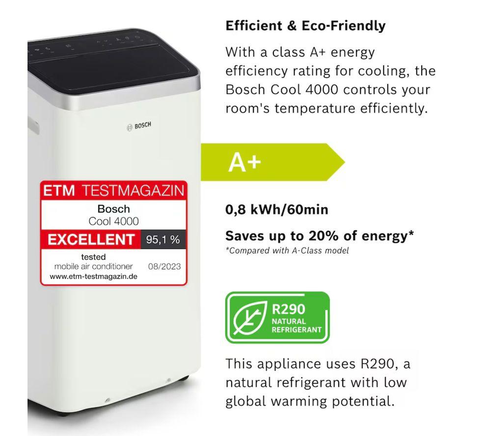 BOSCH Cool 4000 Portable 3-in-1 Air Conditioner & Dehumidifier - White image number 4 of 7