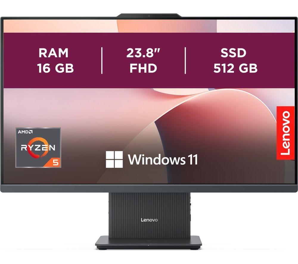 LENOVO AIO 23.8" All-in-One PC - AMD Ryzen 5, 512 GB SSD, Luna Grey image number 3 of 5