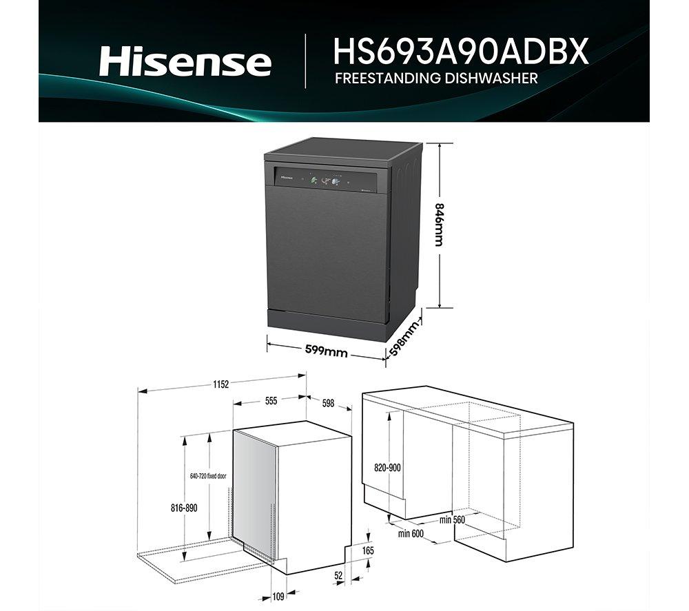 HISENSE Hi9 HS693A90ADBX Full-size WiFi-enabled Dishwasher - Black Inox image number 16 of 20