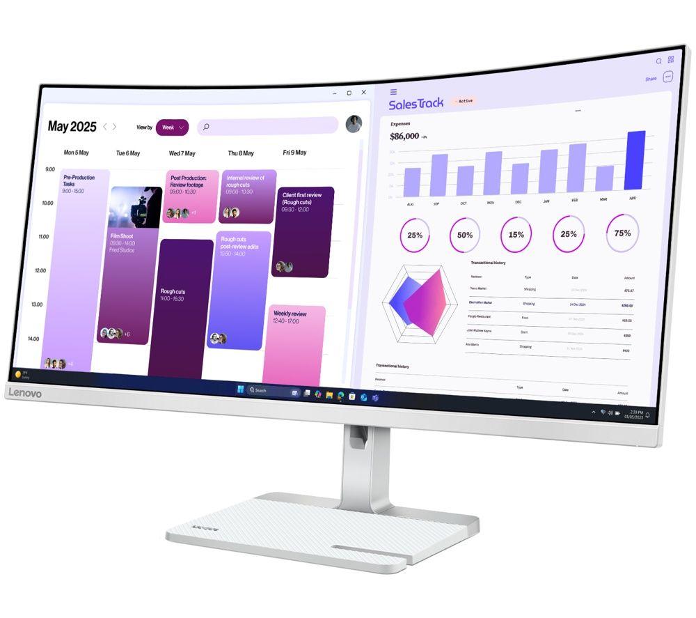 LENOVO L34W-4C Ultra-Wide Quad HD 34&rdquo; Curved VA Monitor - Grey image number 2 of 10