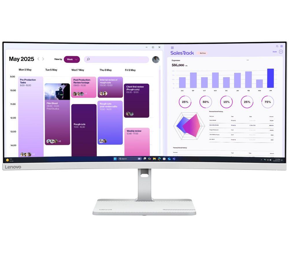 LENOVO L34W-4C Ultra-Wide Quad HD 34&rdquo; Curved VA Monitor - Grey image number 3 of 10