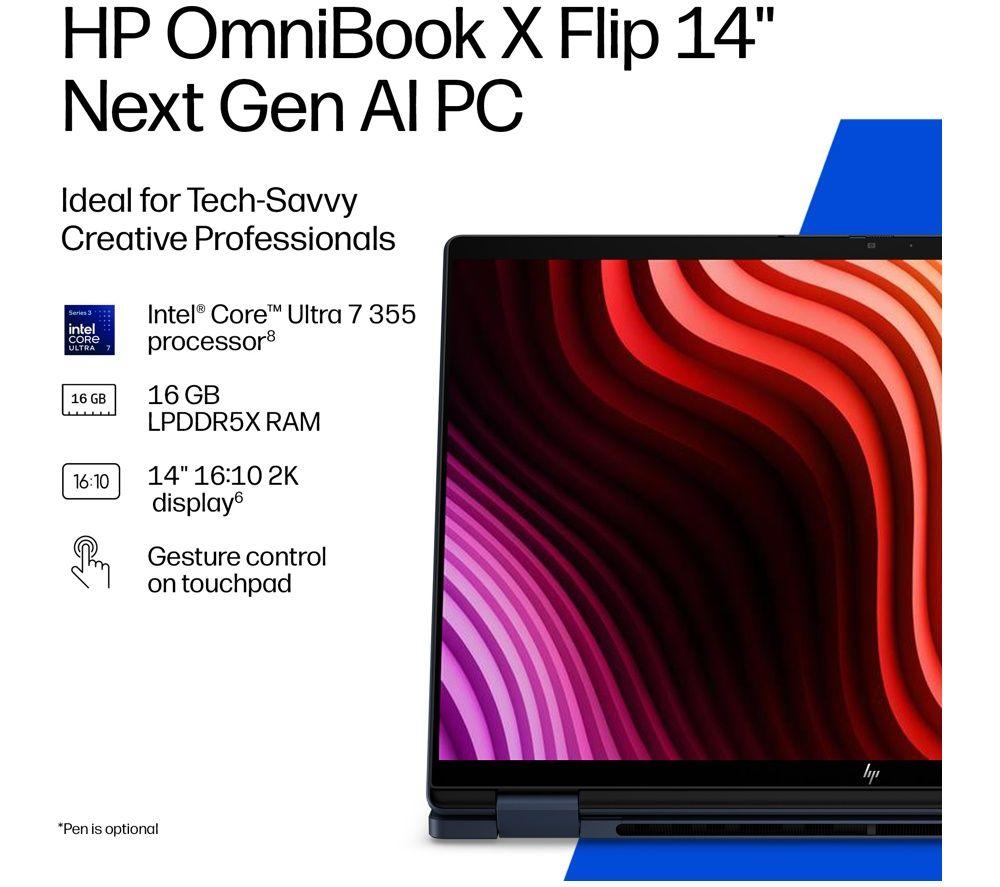 HP OmniBook X Flip 14" 2 in 1 Laptop - Intel&reg; Core&trade; Ultra 7, 1 TB SSD, Blue image number 5 of 7