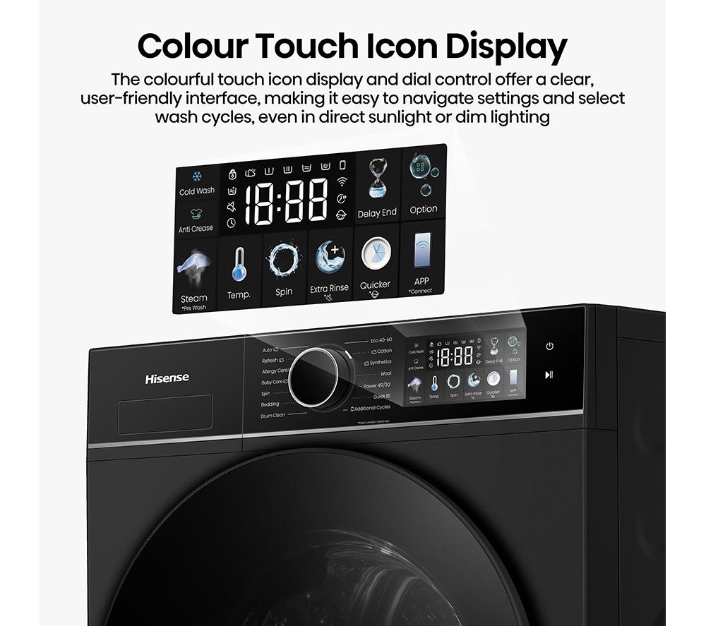 HISENSE KitchenFit 3i Series WF3I9043BBFS2 WiFi-enabled 9 kg 1400 Spin Washing Machine - Black image number 10 of 31