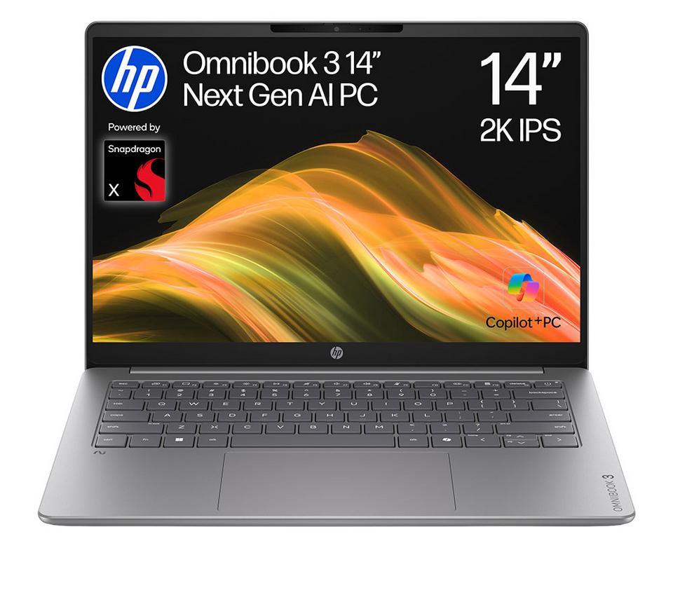 HP OmniBook 3 NGAI 14" Laptop - Snapdragon X, 256 GB SSD, Silver