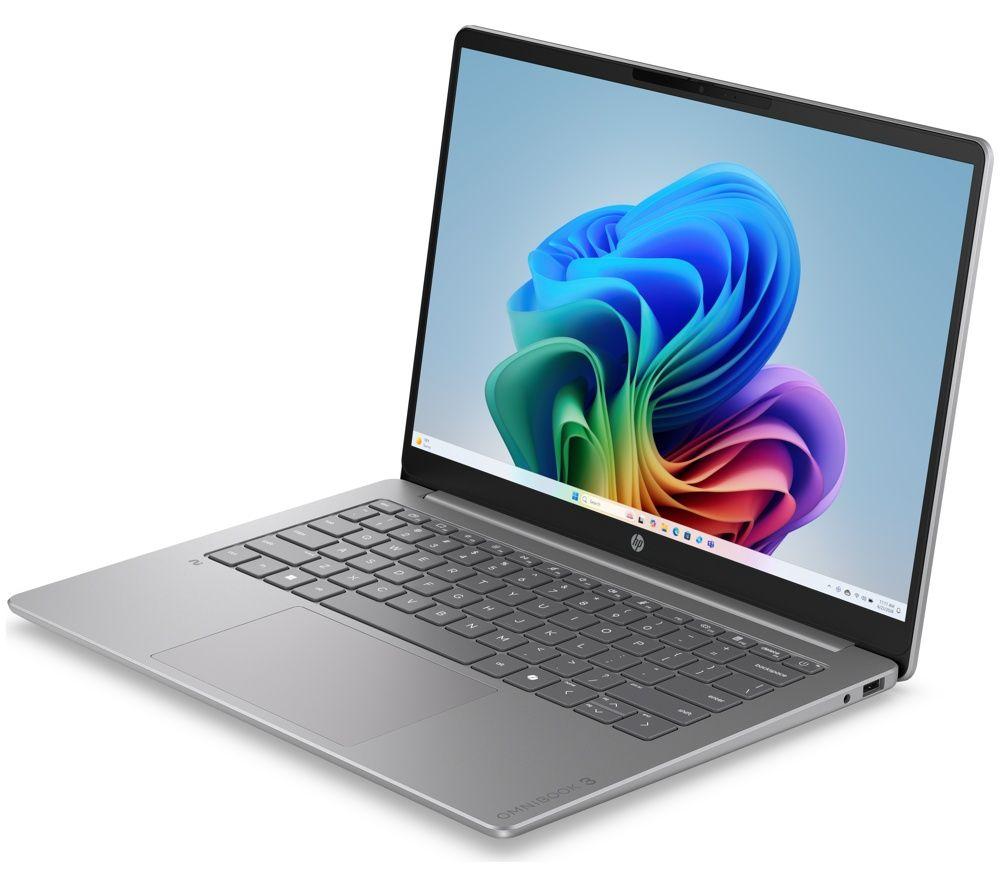 HP OmniBook 3 NGAI 14" Laptop - Snapdragon X, 256 GB SSD, Silver image number 2 of 5