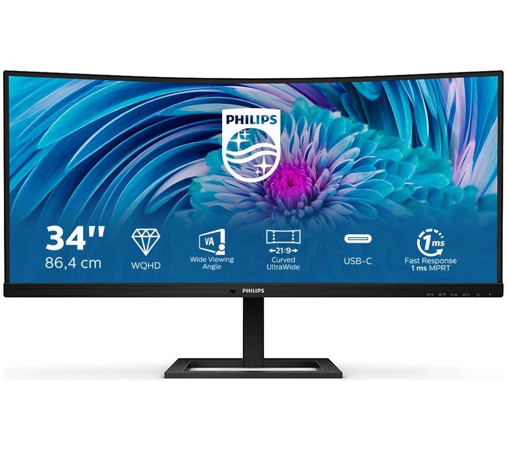 PHILIPS 346E2CUAE/00 Wide Quad HD 34inch Curved VA LCD Monitor - Black