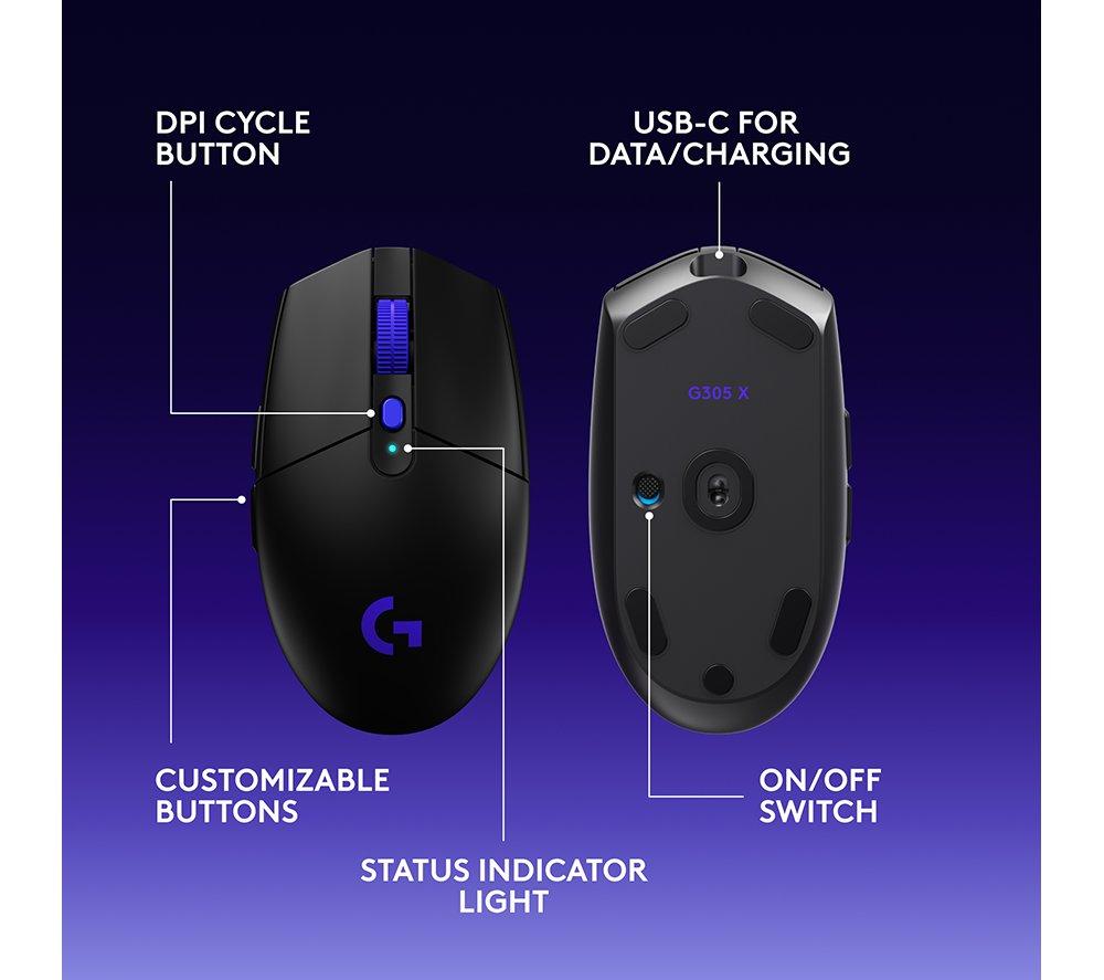 LOGITECH G305 X Superlight Wireless Optical Gaming Mouse - Black image number 9 of 11