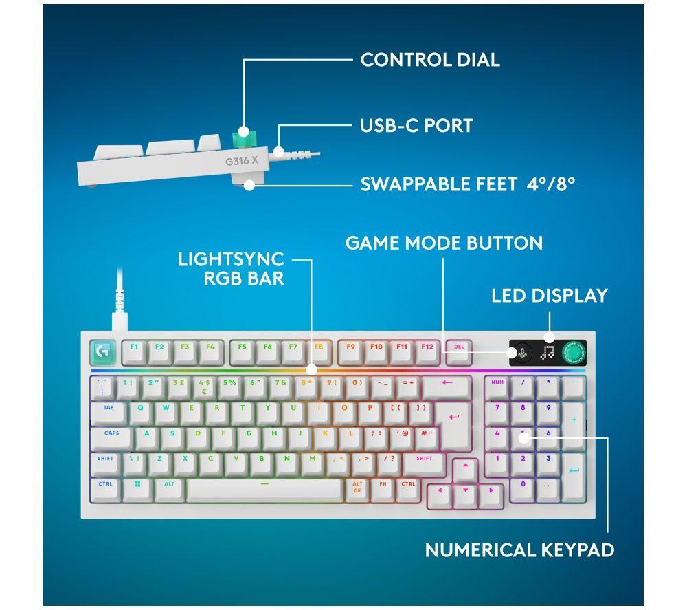 LOGITECH G316 X 98 Mechanical Gaming Keyboard - White image number 5 of 6