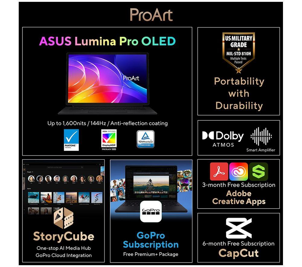 ASUS ProArt PZ14 OLED 14" Laptop, Copilot+ PC - Snapdragon X2 Elite, 1 TB SSD, Nano Black image number 9 of 9