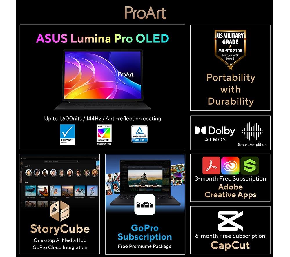 ASUS ProArt PZ14 OLED 14" Laptop, Copilot+ PC - Snapdragon X2E-88-100 Elite, 1 TB SSD, Nano Black image number 13 of 14