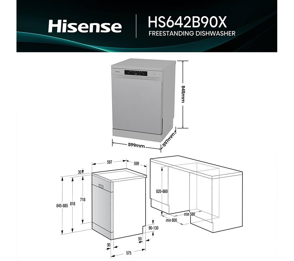 HISENSE Hi4 HS642B90X Full-size Dishwasher - Silver image number 13 of 20